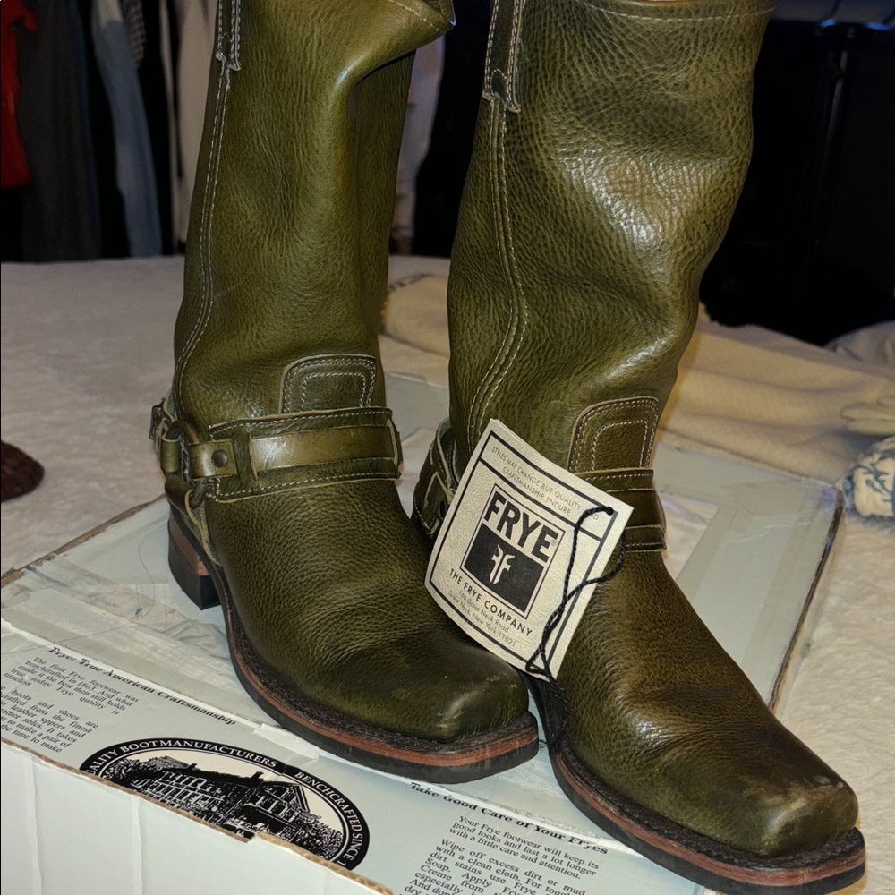 Olive Green Harness Leather Boots
